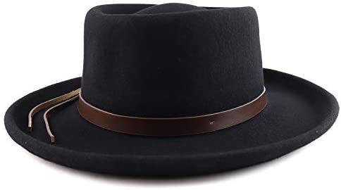 Trendy Apparel Shop 3" Brim Wool Felt Upturn Brim Gambler Hat