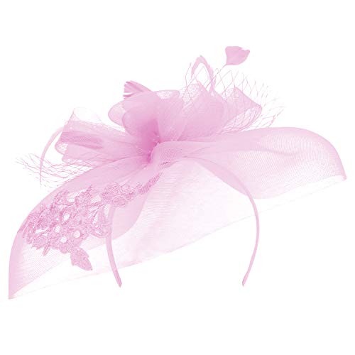 Trendy Apparel Shop Horsehair Lace Overlay Fascinator with Flower Loops Mesh Net