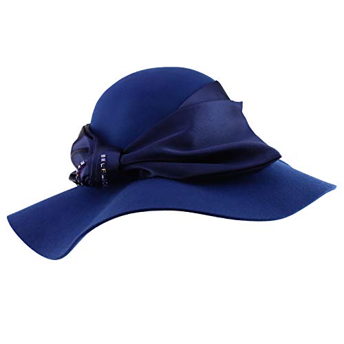 Trendy Apparel Shop Women's Wool Felt Floppy Hat with Satin Ribbon Band