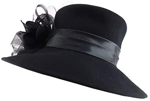 Trendy Apparel Shop Rhinestone Accent Horsehair Bow Trim Wool Dress Hat