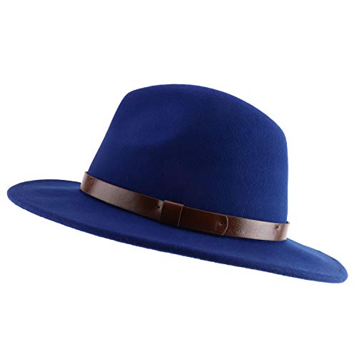 Trendy Apparel Shop Women's Leather Band Wool Felt Large Brim Fedora Hat