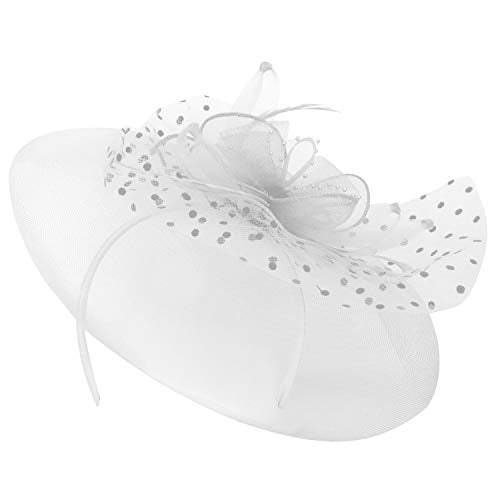 Trendy Apparel Shop Horsehair Beaded Fascinator with Polka Dot Mesh Feather Net