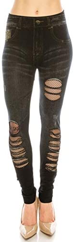 Trendy Apparel Shop Damaged Ripped Fishnet Stretchy Comfortable One Size Lady Girl's Ankle 9" Jeggings