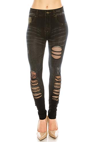 Trendy Apparel Shop Damaged Ripped Fishnet Stretchy Comfortable One Size Lady Girl's Ankle 9" Jeggings