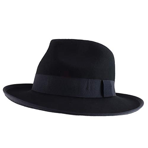 Trendy Apparel Shop Men's Wool Felt Grosgrain Band Large Brim Fedora