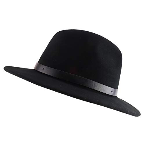 Trendy Apparel Shop Women's Leather Band Wool Felt Large Brim Fedora Hat