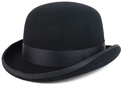 Trendy Apparel Shop Feather Grosgrain Bow Hatband Wool Felt Derby Bowler Hat