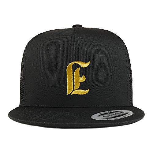 Trendy Apparel Shop Old English Gold I Embroidered 5 Panel Flatbill Trucker Mesh Cap