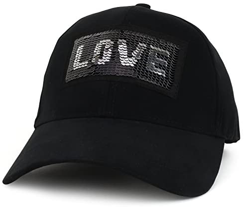 Trendy Apparel Shop Reversible Sequins Love Patch Bling Bling Cotton Baseball Cap