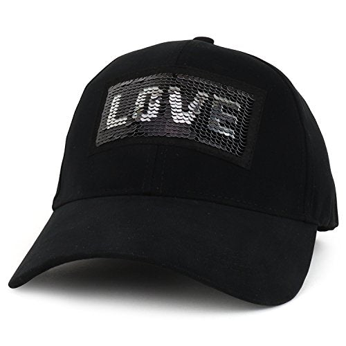 Trendy Apparel Shop Reversible Sequins Love Patch Bling Bling Cotton Baseball Cap