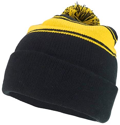Trendy Apparel Shop Two Tone Pom Striped Winter Cuff Long Beanie Hat