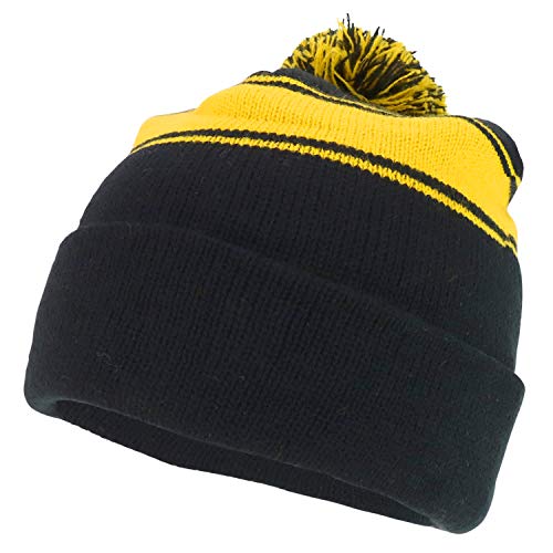 Trendy Apparel Shop Two Tone Pom Striped Winter Cuff Long Beanie Hat