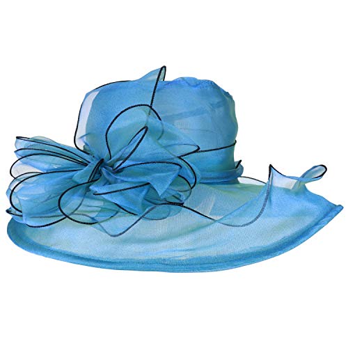 Trendy Apparel Shop Flower Decorated Mesh Ruffled Wide Brim Fashion Organza Hat