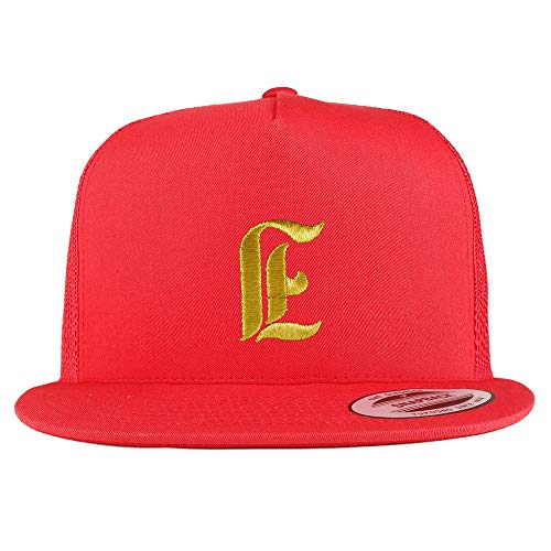 Trendy Apparel Shop Old English Gold I Embroidered 5 Panel Flatbill Trucker Mesh Cap