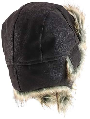 Trendy Apparel Shop Men's Fur Lined Faux Leather Winter Trooper Hat
