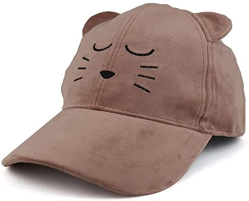 Trendy Apparel Shop Cat Face Embroidered with Cat Ear Velvet Costume Baseball Cap - Blush