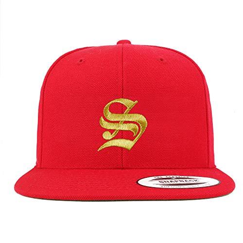 Trendy Apparel Shop Old English Gold S Embroidered Snapback Flatbill Baseball Cap
