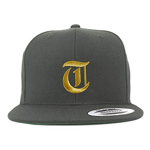 Trendy Apparel Shop Old English Gold T Embroidered Snapback Flatbill Baseball Cap