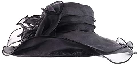 Trendy Apparel Shop Ladies Fashion Ruffled Brim Crystal Trim Organza Hat