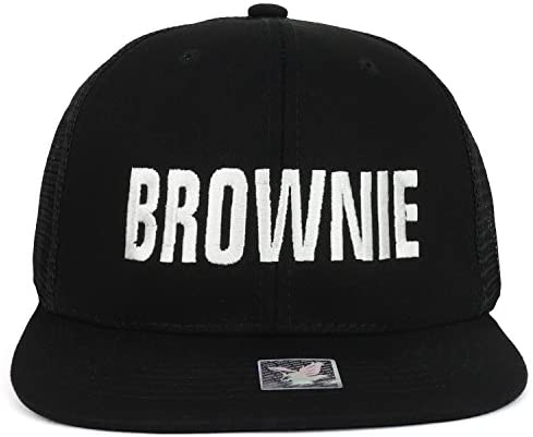 Trendy Apparel Shop Brownie Embroidered Cotton Flat Bill Mesh Cap