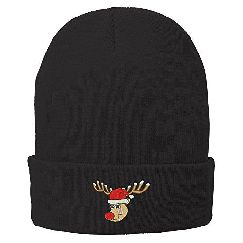 Trendy Apparel Shop Christmas Reindeer Embroidered Winter Knitted Long Beanie
