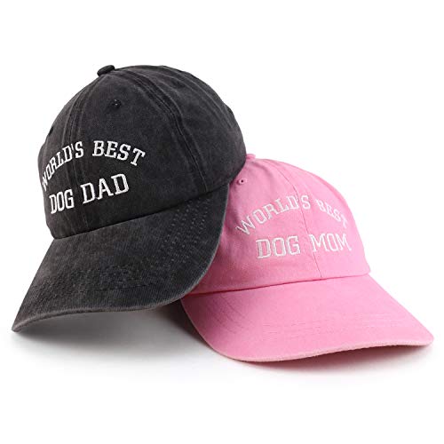 Trendy Apparel Shop World's Best Dog Mom and Dad Ever Pigment Dyed 2 Pc Cap Set