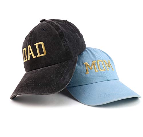 Trendy Apparel Shop Capital Gold Thread Mom and Dad Pigment Dyed 2 Pc Cap Set