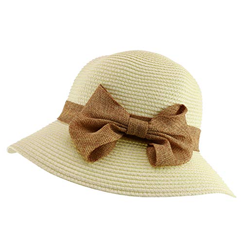 Trendy Apparel Shop Women's Bow Band Paper Braid Large Brim Sun Bucket Hat