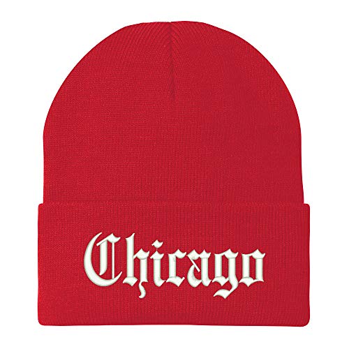 Trendy Apparel Shop Old English Font Chicago City Embroidered Winter Long Cuff Beanie