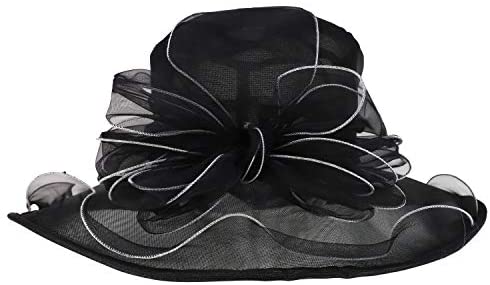 Trendy Apparel Shop Flower Decorated Mesh Ruffled Wide Brim Fashion Organza Hat