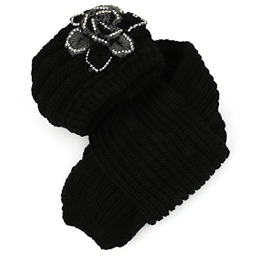 Trendy Apparel Shop Studded Floral Knitted Fleece Lined Beanie and Knit Scarf Set 2PC