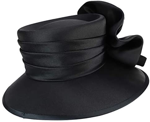 Trendy Apparel Shop Stones Flower Decorative Telescope Crown Satin Dress Hat