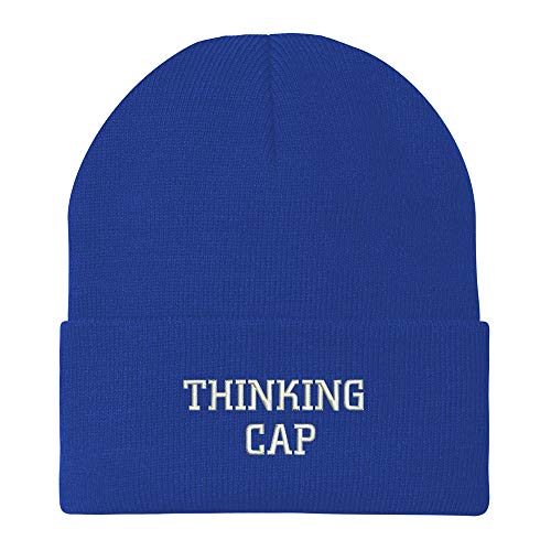 Trendy Apparel Shop Thinking Cap Embroidered Winter Long Cuff Beanie