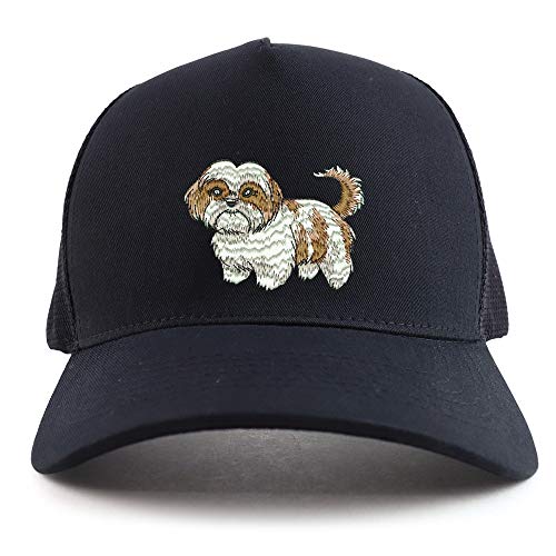 Trendy Apparel Shop Shih Tzu Dog Embroidered Oversized 5 Panel XXL Trucker Mesh Cap