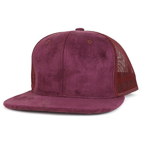 Trendy Apparel Shop Suede Plain Mesh Structured Snapback Cap with Flat Bill