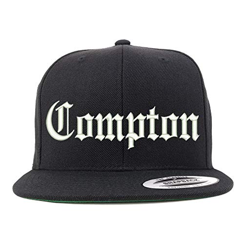 Trendy Apparel Shop Old English Font Compton City Embroidered Flat Bill Cap