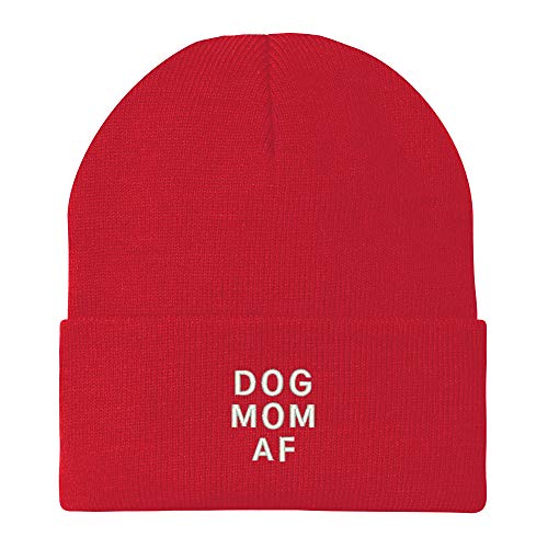 Trendy Apparel Shop Dog Mom AF Embroidered Winter Long Cuff Beanie