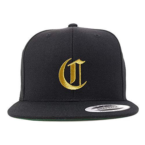 Trendy Apparel Shop Old English Gold C Embroidered Snapback Flatbill Baseball Cap