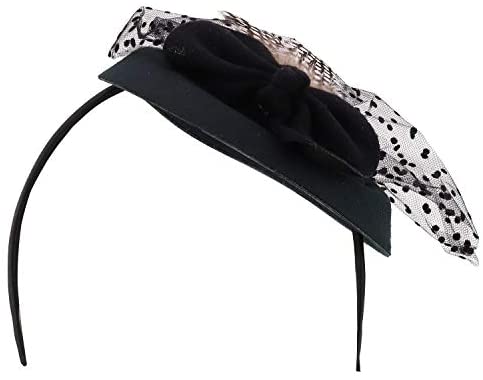 Trendy Apparel Shop Felt Big Bow Accented Polka Dot Netting Round Fascinator Headband