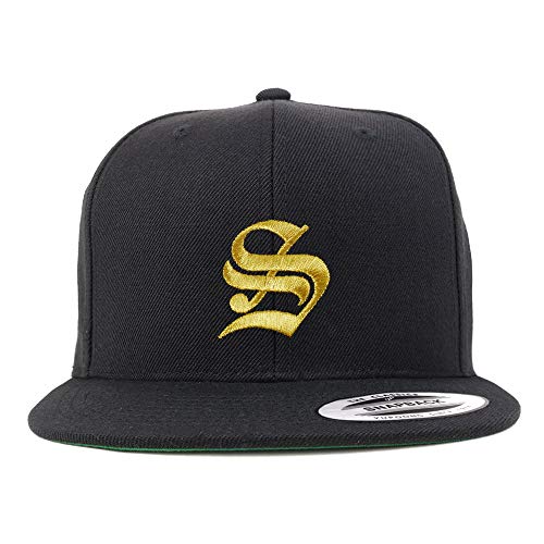 Trendy Apparel Shop Old English Gold S Embroidered Snapback Flatbill Baseball Cap