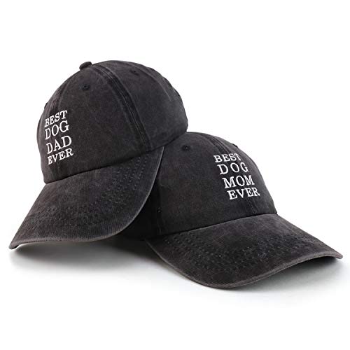Trendy Apparel Shop Best Dog Mom and Dad Ever Pigment Dyed Couple 2 Pc Cap Set