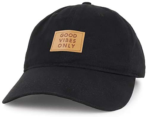 Trendy Apparel Shop Good Vibes Only Leather Patch Embroidered Cotton Dad Hat