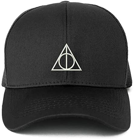 Trendy Apparel Shop XXL Deathly Hallows Magic Logo Embroidered Structured Trucker Mesh Cap