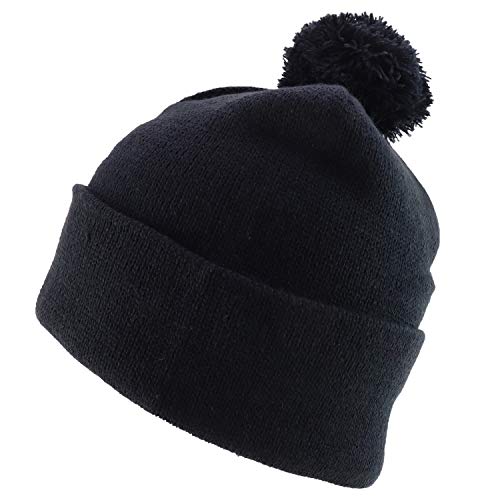 Trendy Apparel Shop Solid Color Knit Pom Pom Cuff Long Beanie Hat