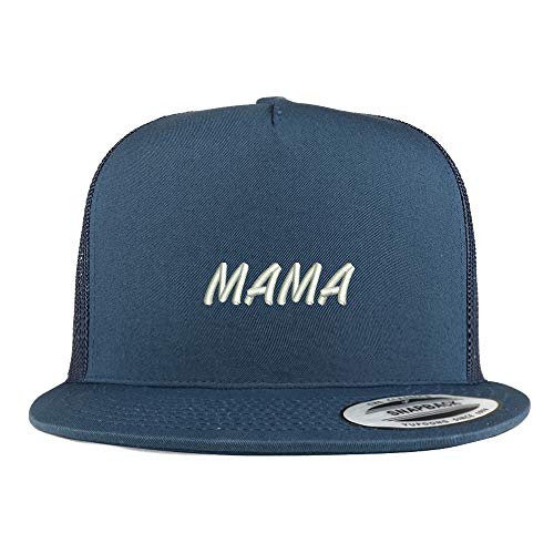 Trendy Apparel Shop Mama Embroidered 5 Panel Flatbill Trucker Mesh Snapback Cap