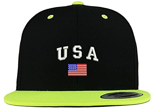 Trendy Apparel Shop American Flag and USA Embroidered Premium 2-Tone Flat Bill Snapback Cap