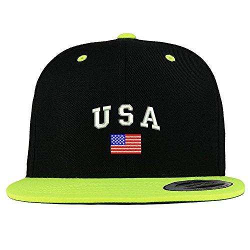 Trendy Apparel Shop American Flag and USA Embroidered Premium 2-Tone Flat Bill Snapback Cap