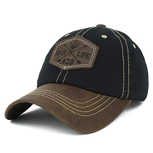 Trendy Apparel Shop High Life Marijuana 420 Faux Leather Patch Cotton Cap