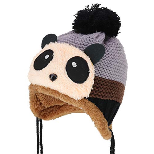 Trendy Apparel Shop Kid's Panda Animal Pom Fur Lining Knit Beanie with Tassel
