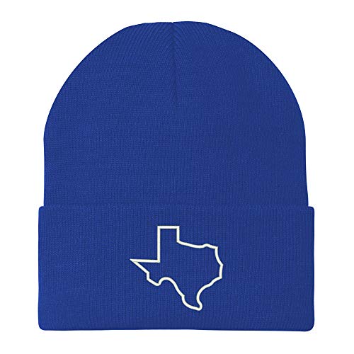 Trendy Apparel Shop Texas State Outline Embroidered Winter Long Cuff Beanie